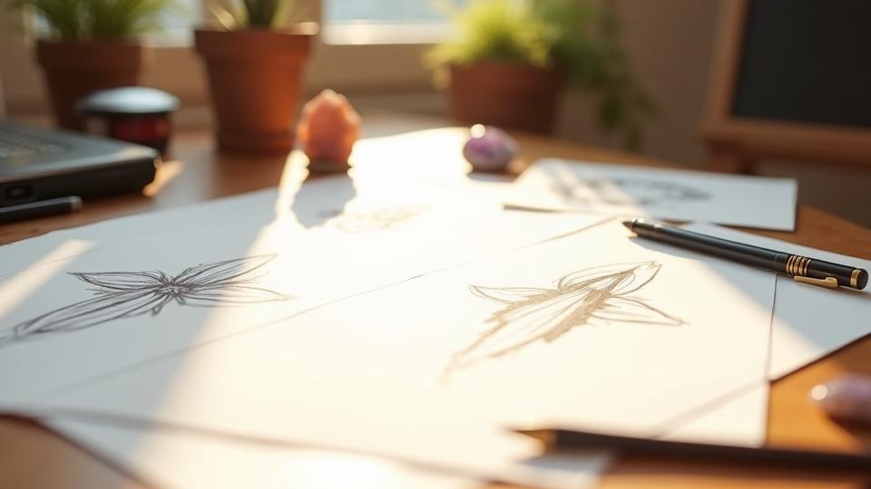 Bocetos de diseño y minerales en proceso de selección para una pieza personalizada