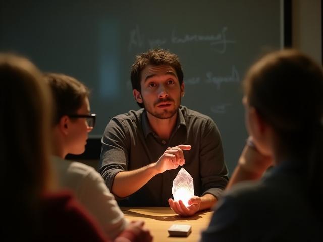 Instructor de Cuarzo Café explicando propiedades de un mineral